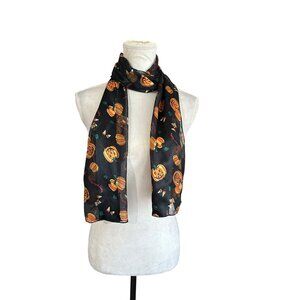 Halloween Pumpkin Print Sheer Satin Scarf  "Happy Halloween" Dark Whimsygoth